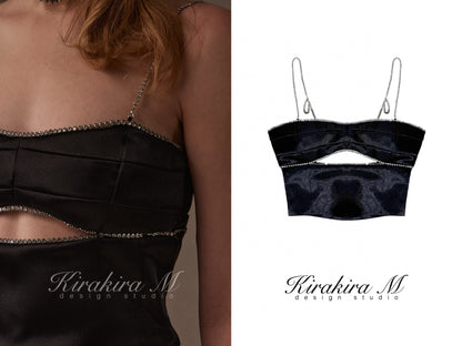 Kirakira.M Black diamond hollow-out top &amp; Black lace swing skirt