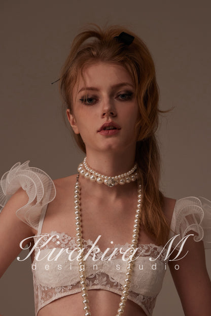 Kirakira.M Double-layer pearls diamond choker