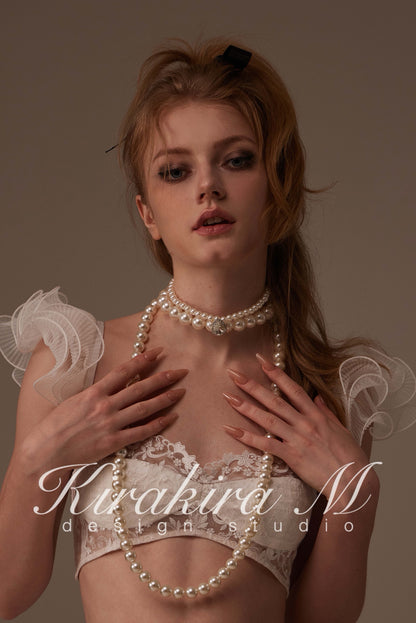Kirakira.M Double-layer pearls diamond choker