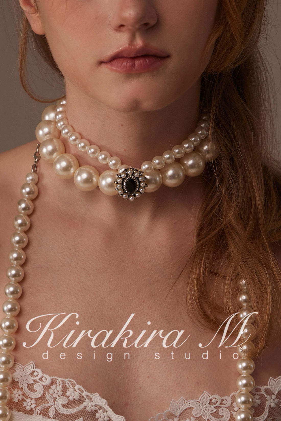 Kirakira.M Double-layer pearls diamond choker