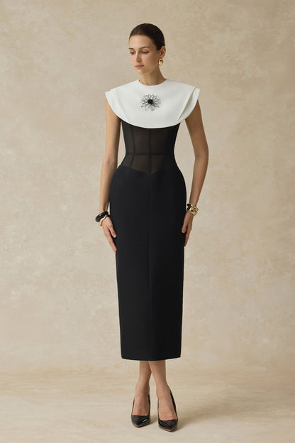BYDENIO Lani Bodycon midi dress with white cape