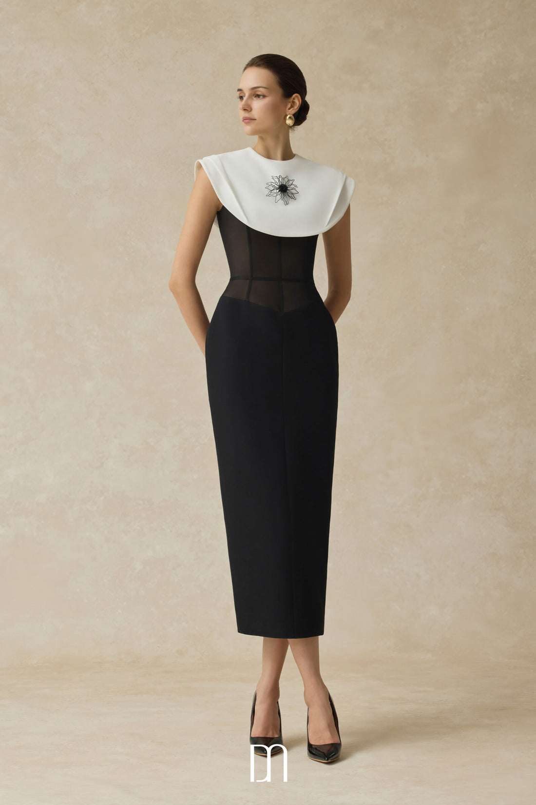 BYDENIO Lani Bodycon midi dress with white cape