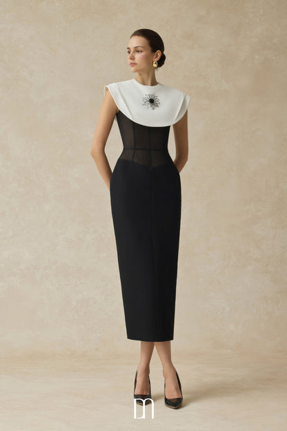 BYDENIO Lani Bodycon midi dress with white cape
