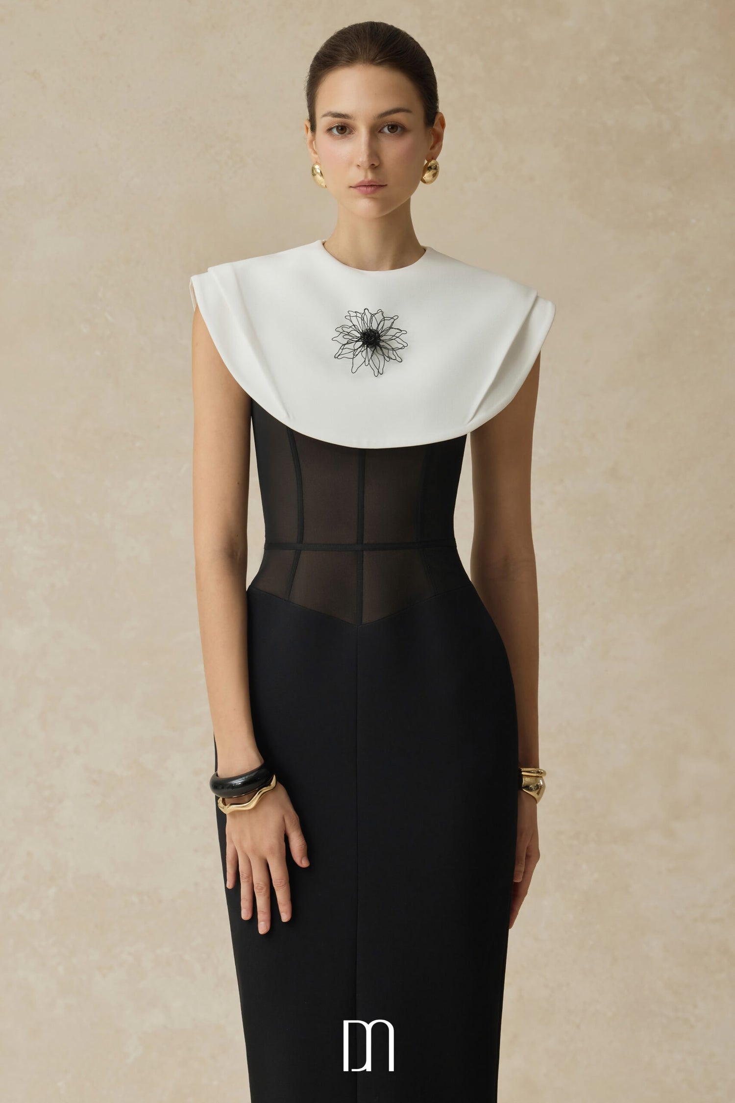 BYDENIO Lani Bodycon midi dress with white cape