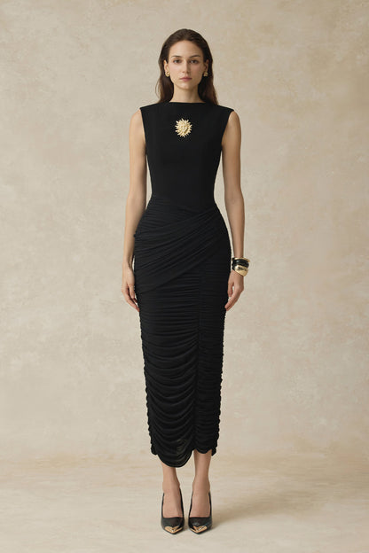 BYDENIO Elio Ruched midi dress with fitted silhouette