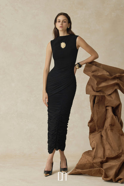 BYDENIO Elio Ruched midi dress with fitted silhouette