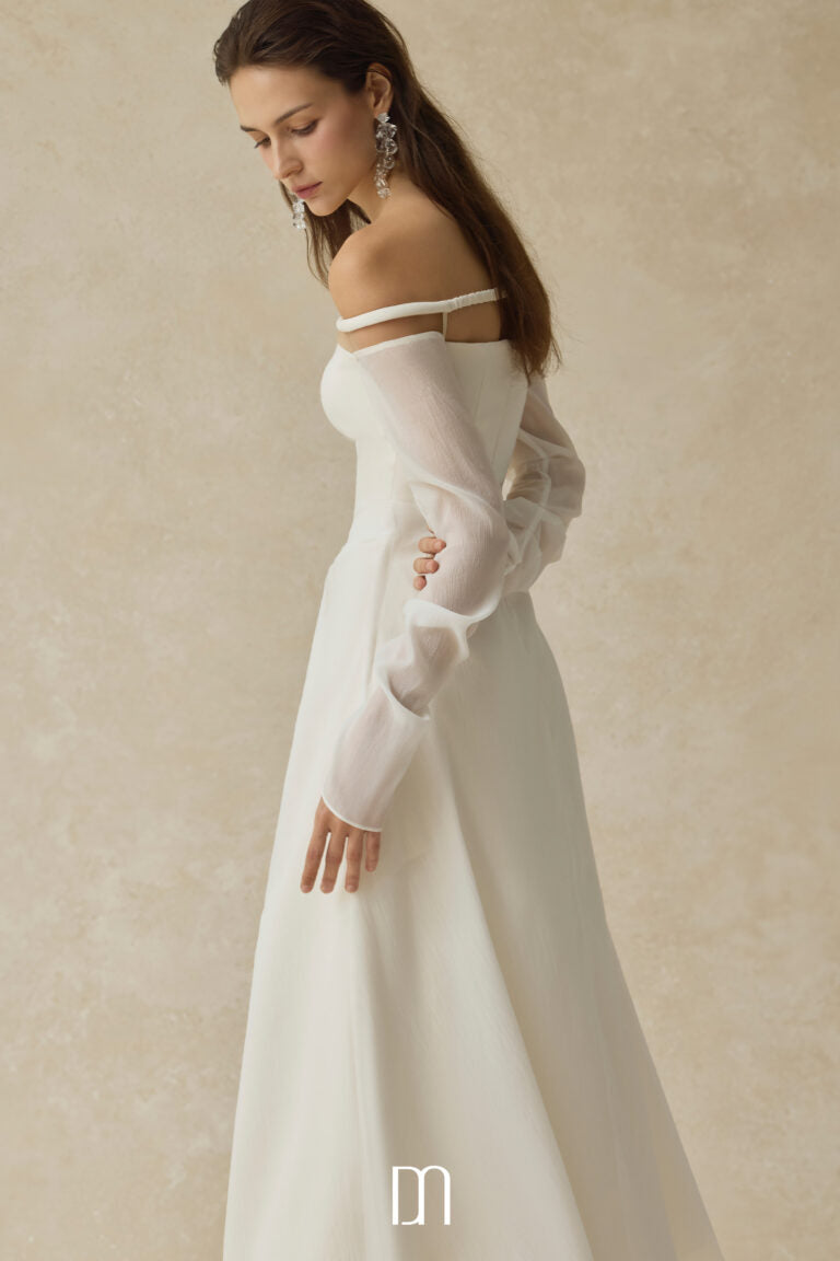 BYDENIO Velora Midi dress with off-shoulder and twisted hip detail