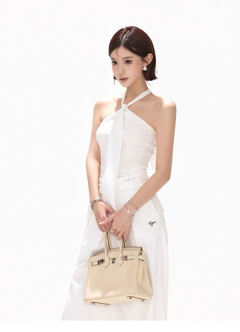 CYNR Hanging neck tie slim fit sleeveless knitted top + pants
