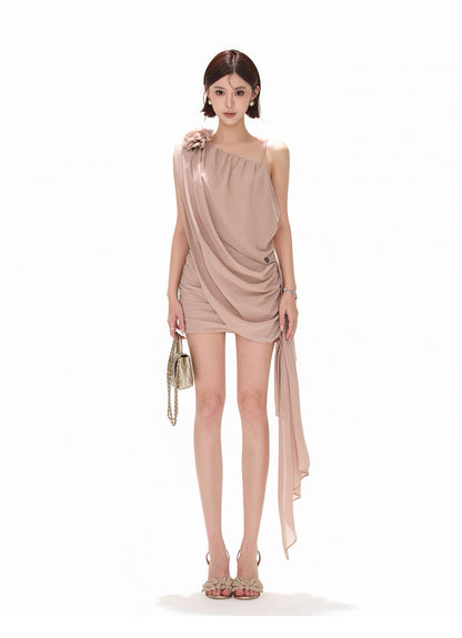 CYNR Irregular flower slanted shoulder dress