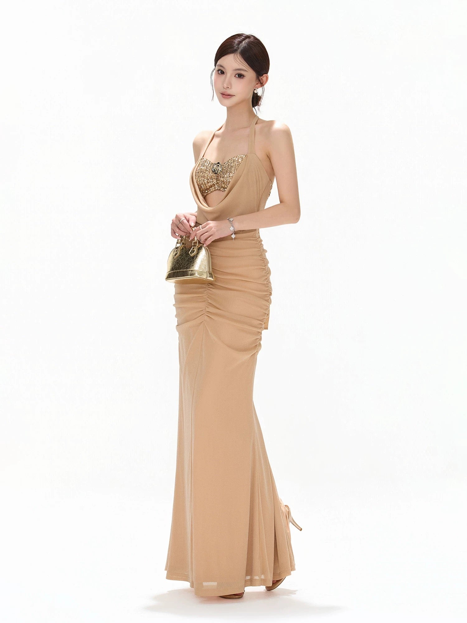 CYNR Beaded strapless chiffon dress