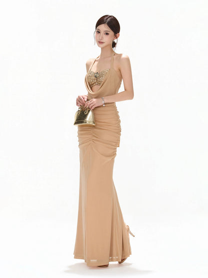CYNR Beaded strapless chiffon dress