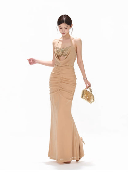 CYNR Beaded strapless chiffon dress