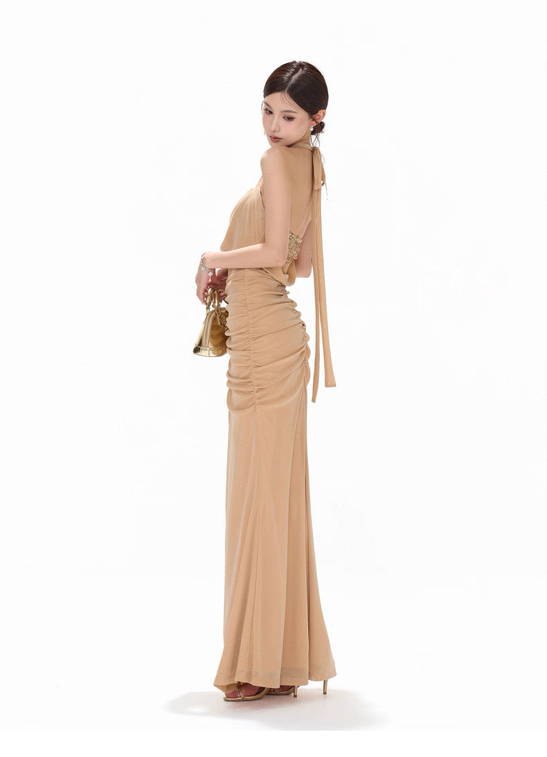 CYNR Beaded strapless chiffon dress