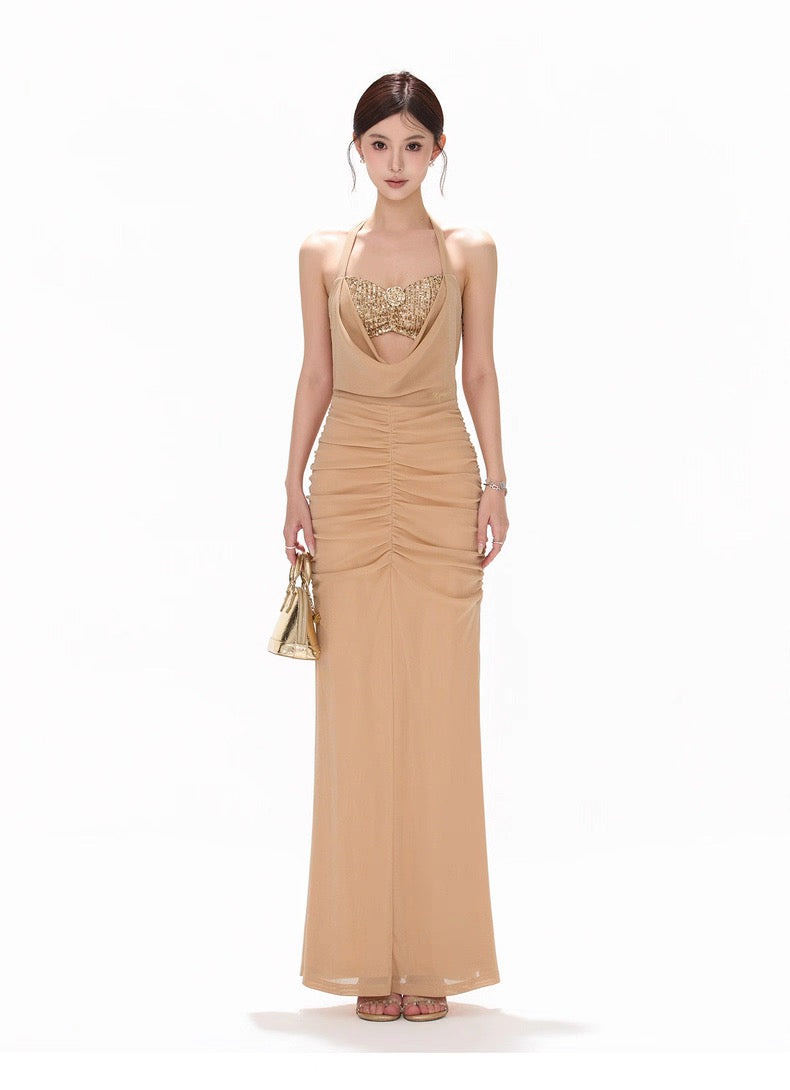 CYNR Beaded strapless chiffon dress