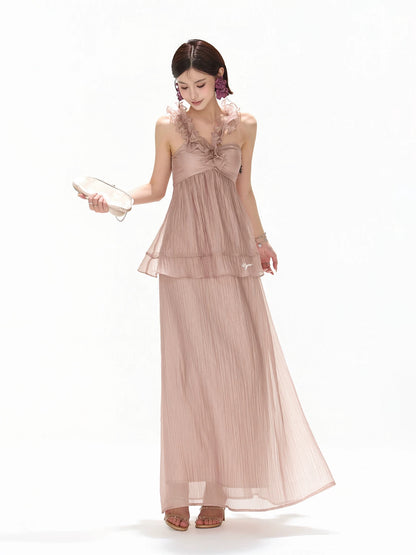 CYNR Hanging neck pleated chiffon strapless dress