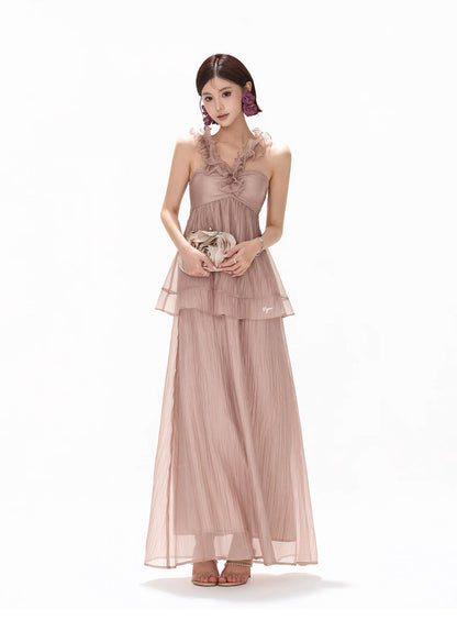 CYNR Hanging neck pleated chiffon strapless dress