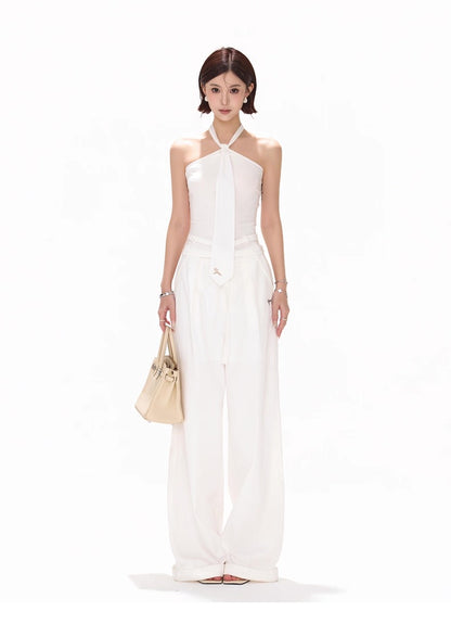 CYNR Hanging neck tie slim fit sleeveless knitted top + pants