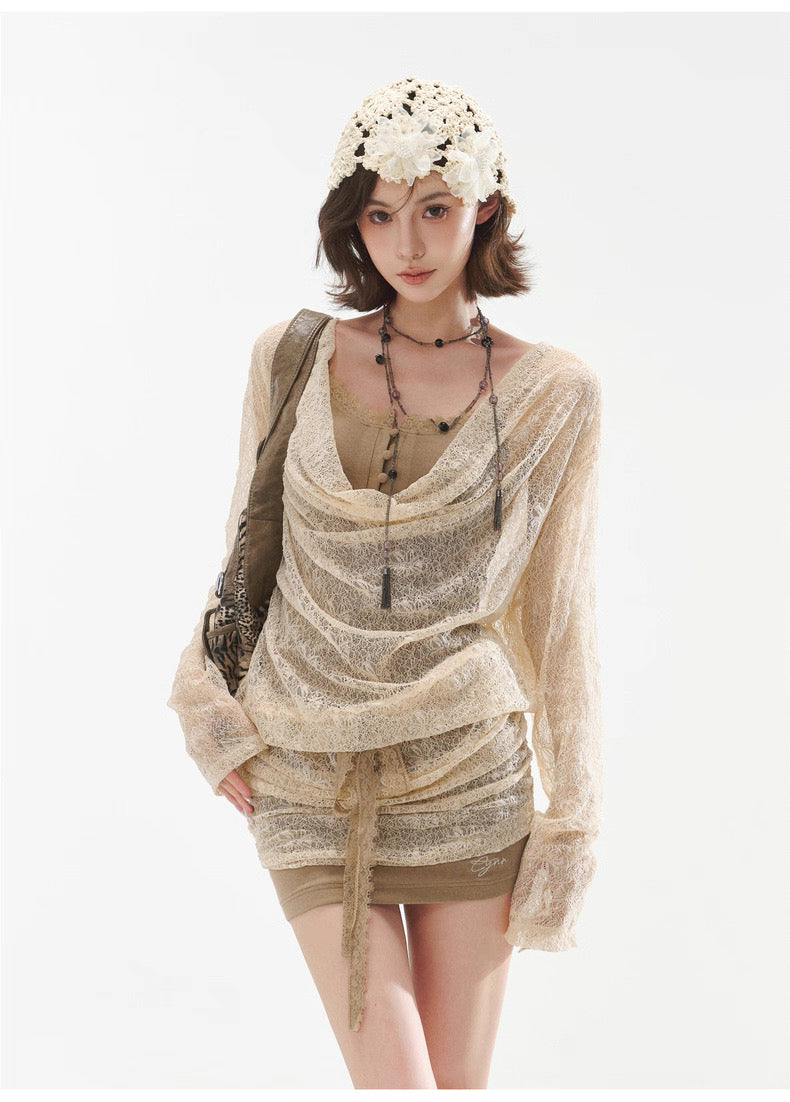 CYNR Swinging collar fake two piece camisole dresses