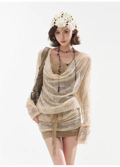 CYNR Swinging collar fake two piece camisole dresses