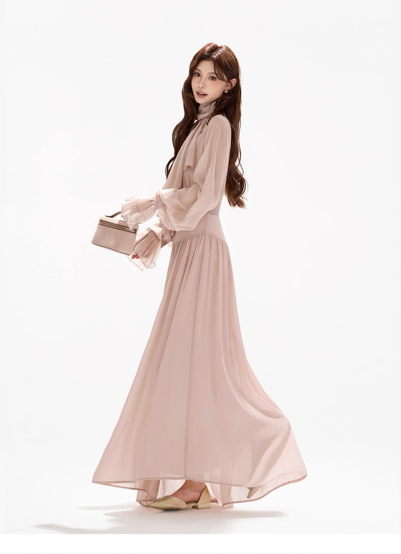CYNR Chiffon ribbon V-neck dress