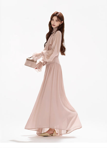 CYNR Chiffon ribbon V-neck dress
