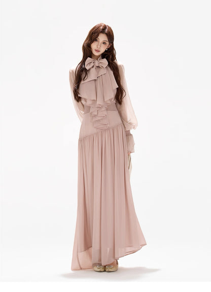 CYNR Chiffon ribbon V-neck dress