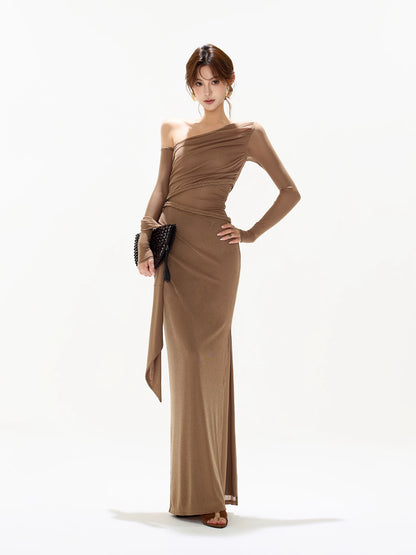 CYNR Mesh hollow splicing off shoulder dress