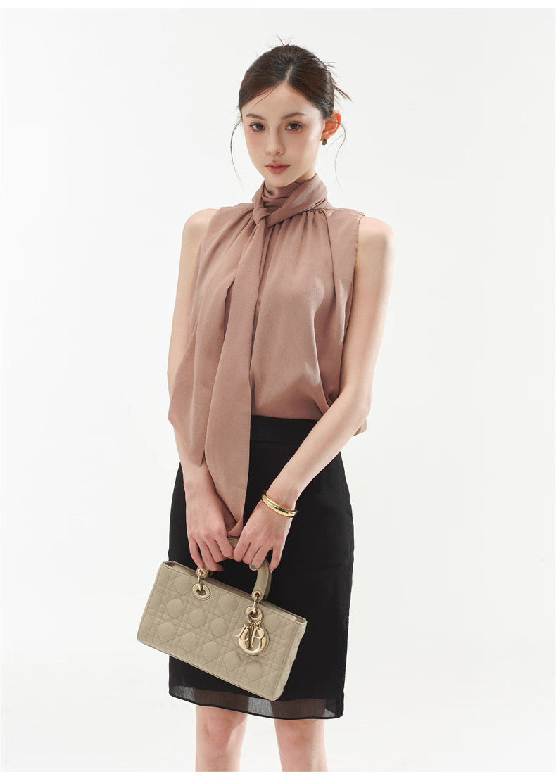 CYNR Strap hanging sleeveless top + high waisted mid skirt