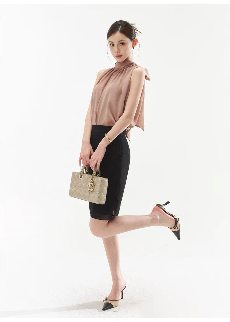 CYNR Strap hanging sleeveless top + high waisted mid skirt