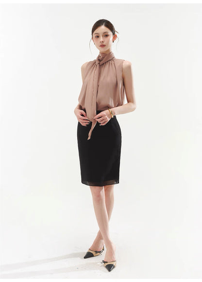 CYNR Strap hanging sleeveless top + high waisted mid skirt