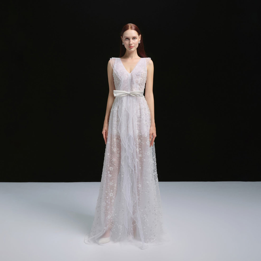 XY Bymyxy White Butterfly Bow Long Dress