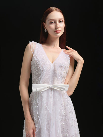 XY Bymyxy White Butterfly Bow Long Dress