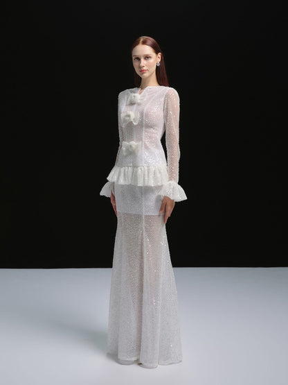 XY Bymyxy White Long Lace Bow Set