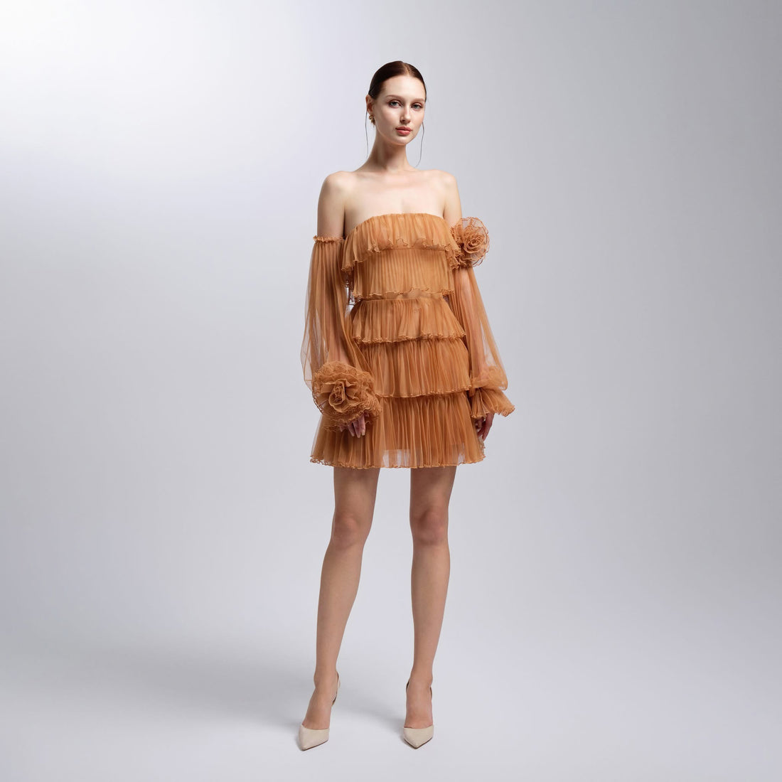 XY Bymyxy Brown Orange Flower Mini Dress