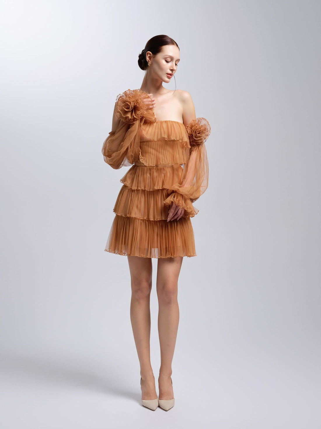 XY Bymyxy Brown Orange Flower Mini Dress