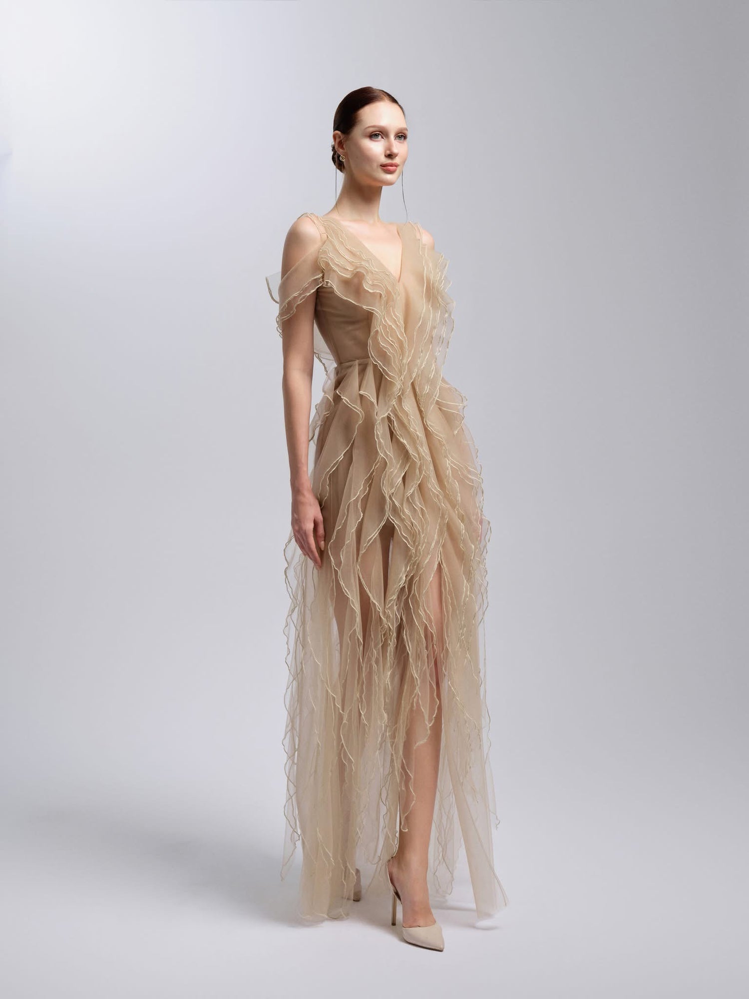 XY Bymyxy Nude Butterfly Bow Long Dress