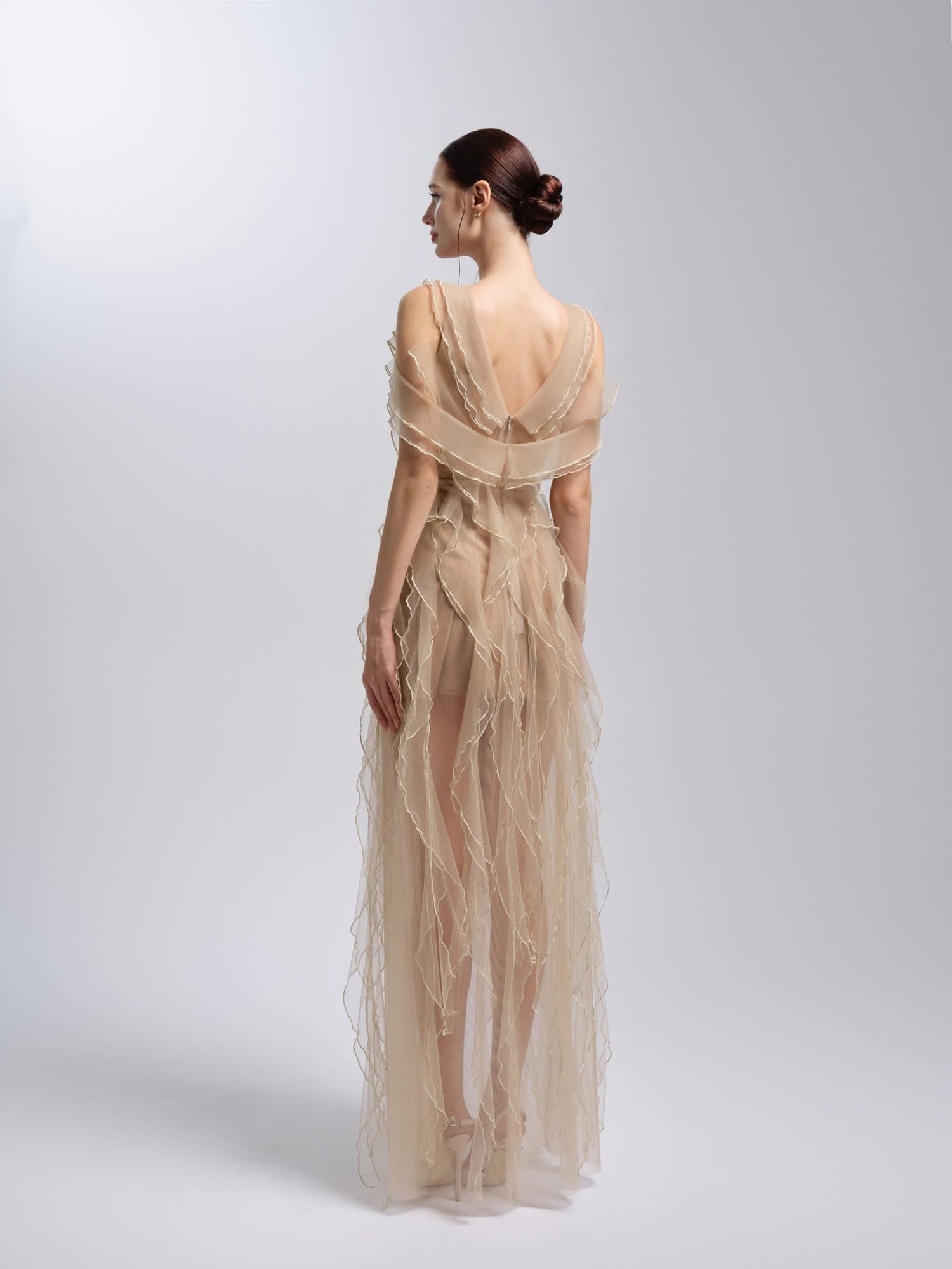XY Bymyxy Nude Butterfly Bow Long Dress