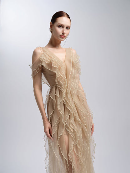 XY Bymyxy Nude Butterfly Bow Long Dress