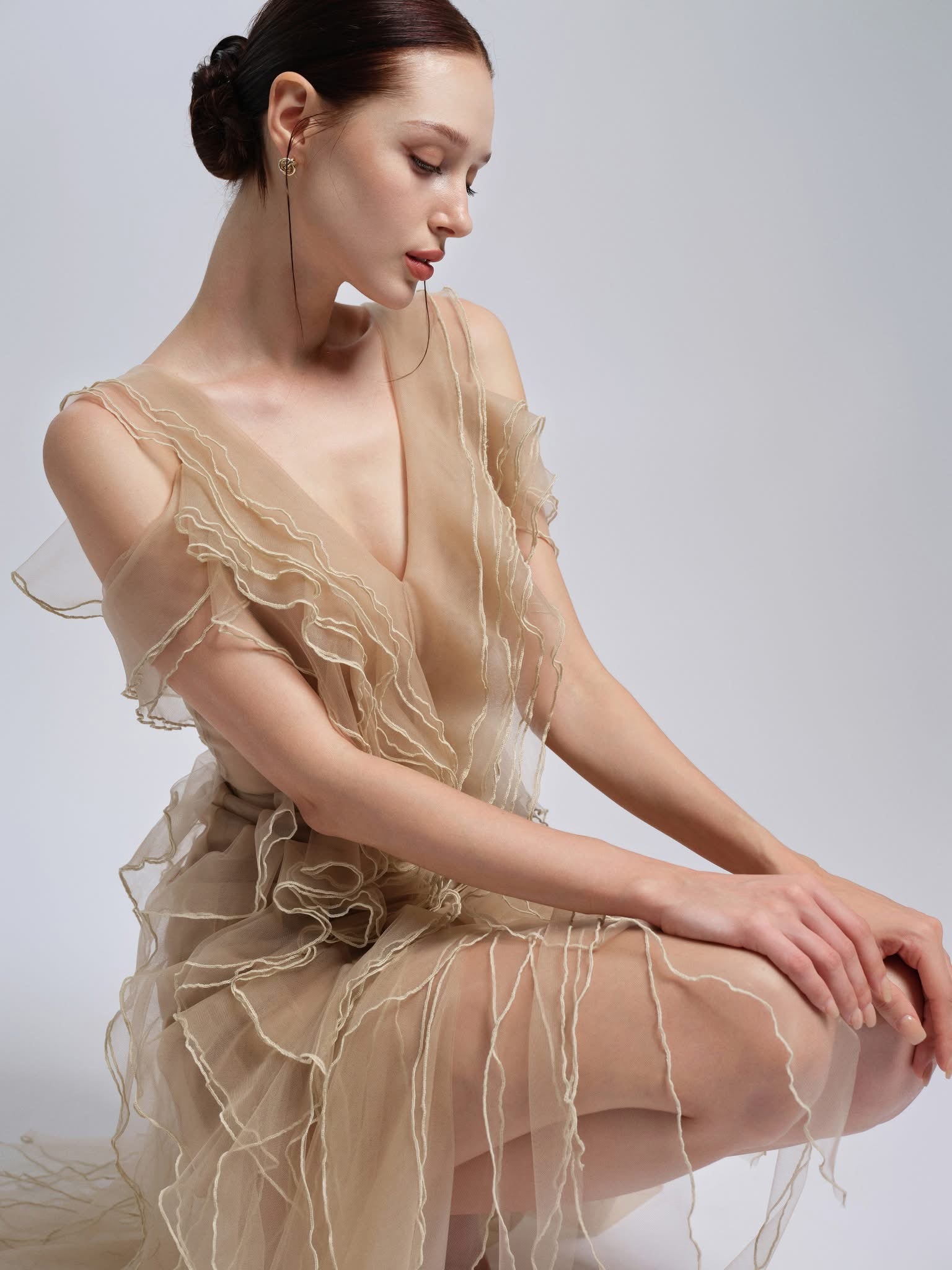 XY Bymyxy Nude Butterfly Bow Long Dress