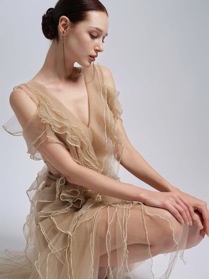 XY Bymyxy Nude Butterfly Bow Long Dress