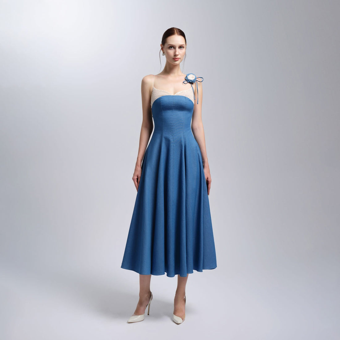 XY Bymyxy Denim Blue Swan Midi Dress