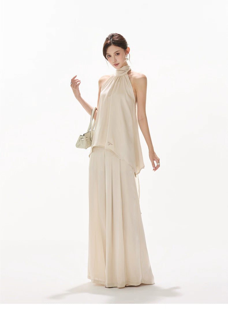 CYNR Satin ribbon irregular neck top