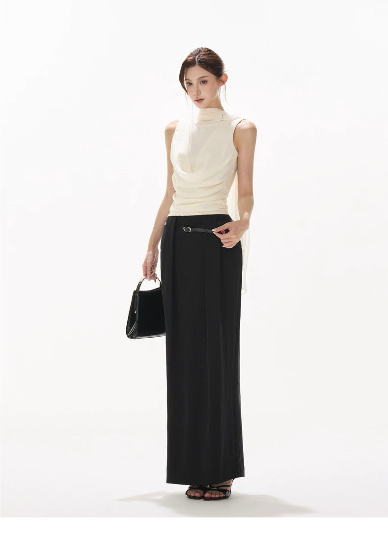 CYNR Chiffon sleeveless ribbon halter neck top