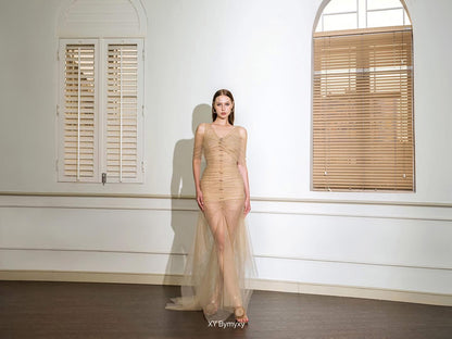 XY Bymyxy Brown nude rose fall dress