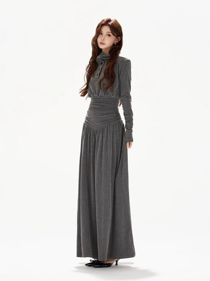 CYNR Polo collar pleated waist slimming dress