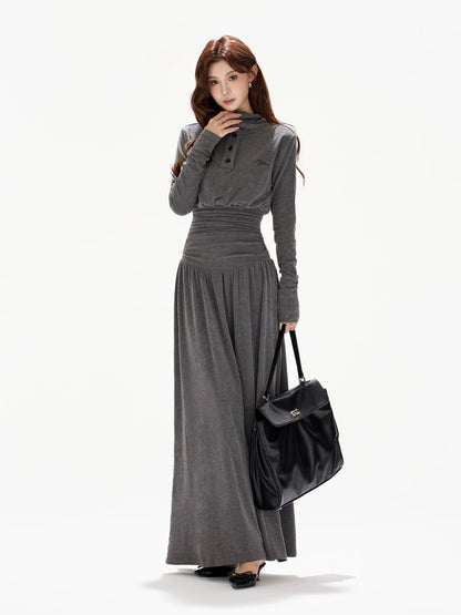 CYNR Polo collar pleated waist slimming dress