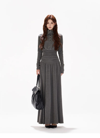 CYNR Polo collar pleated waist slimming dress
