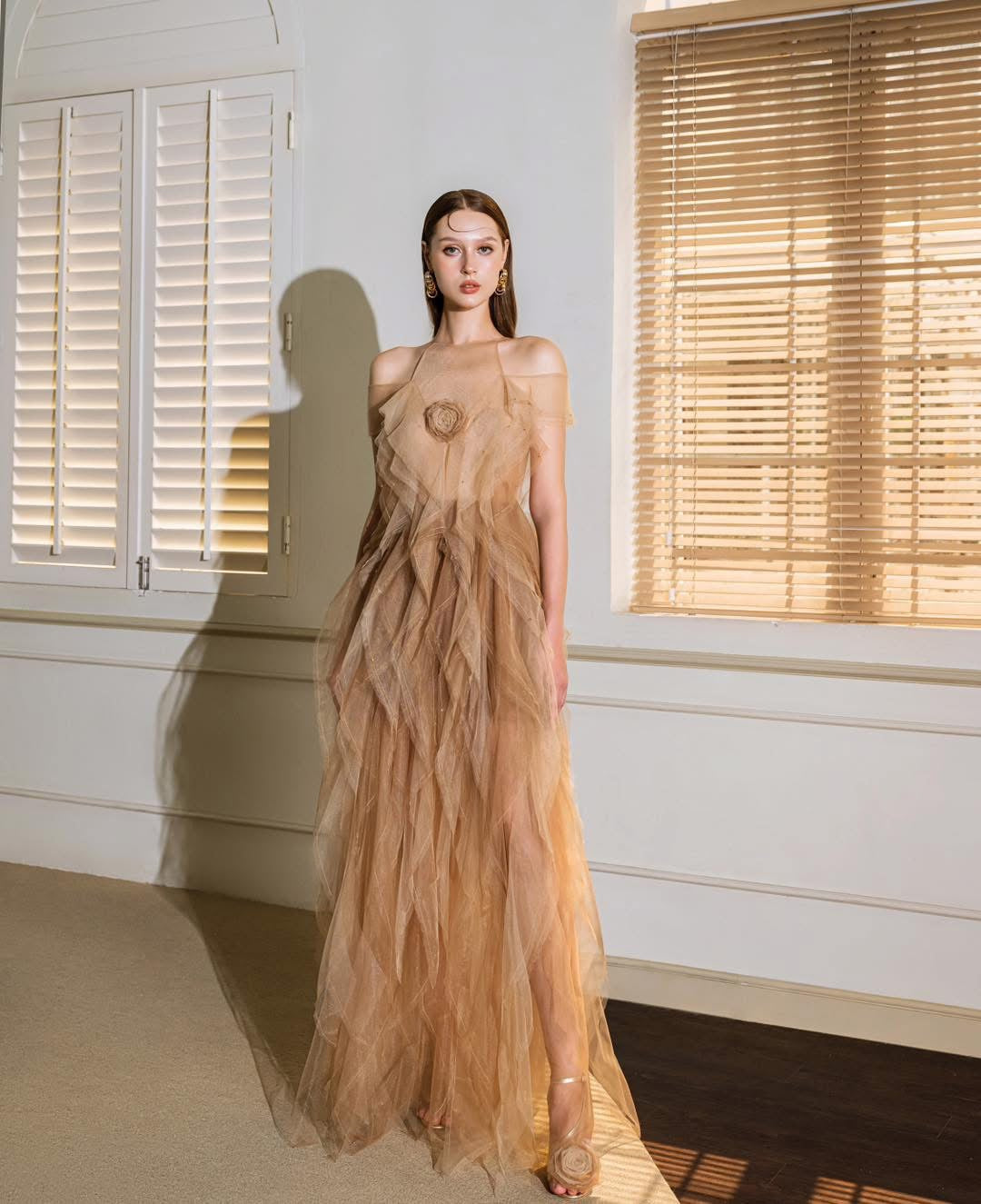 XY Bymyxy Brown nude rose fall dress