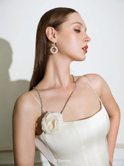 XY Bymyxy Set white rose bling fall dress