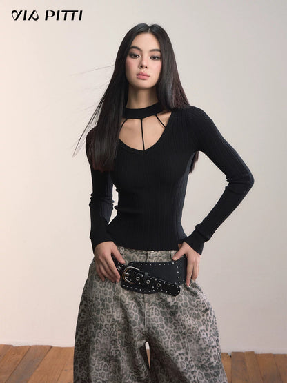 VIA PITTI VIADK676 Hanging neck versatile slim knit top